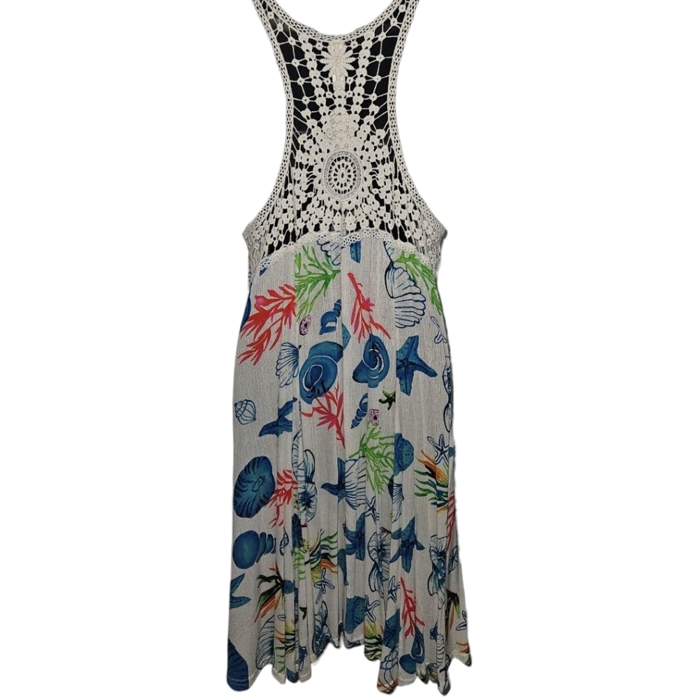 NWT St.Toreline Colorful Seashell Printed Crochet Lace Racer Back Tank Dress - Picture 2 of 3